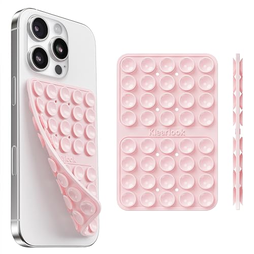 Klearlook Silicone Double-Sided Suction Cup Phone Case Detachable Mount, Sticky Phone Grip with Higher Suction Power for iPhone, Hands-Free Phone Accessories Holder for Selfies and Videos, Light Pink