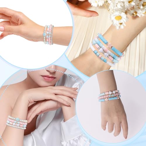 Heishi Preppy Bracelets, y2k Kawaii Stuff, Bohemian Beaded Charm Stackable Bracelet Set, Aesthetic Jewelry,Gifts for Women2