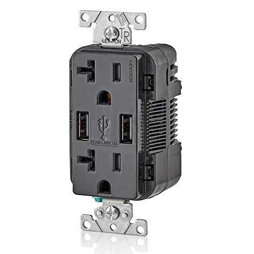 Leviton T5832-B Type-A USB in-Wall Charger with 20A Tamper-Resistant Outlet, USB Charger for Smartphones Black - Image 2