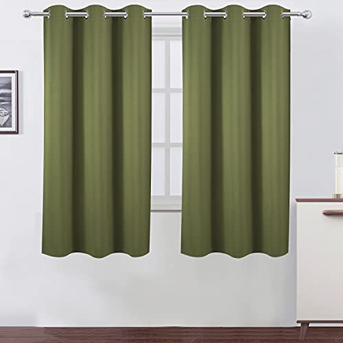 Image of LEMOMO Olive Green Blackout Curtains 42 x 63 Inch Length /Set of 2 Curtain Panels /Thermal Insulated Room Darkening Blackout Curtains for Bedroom
