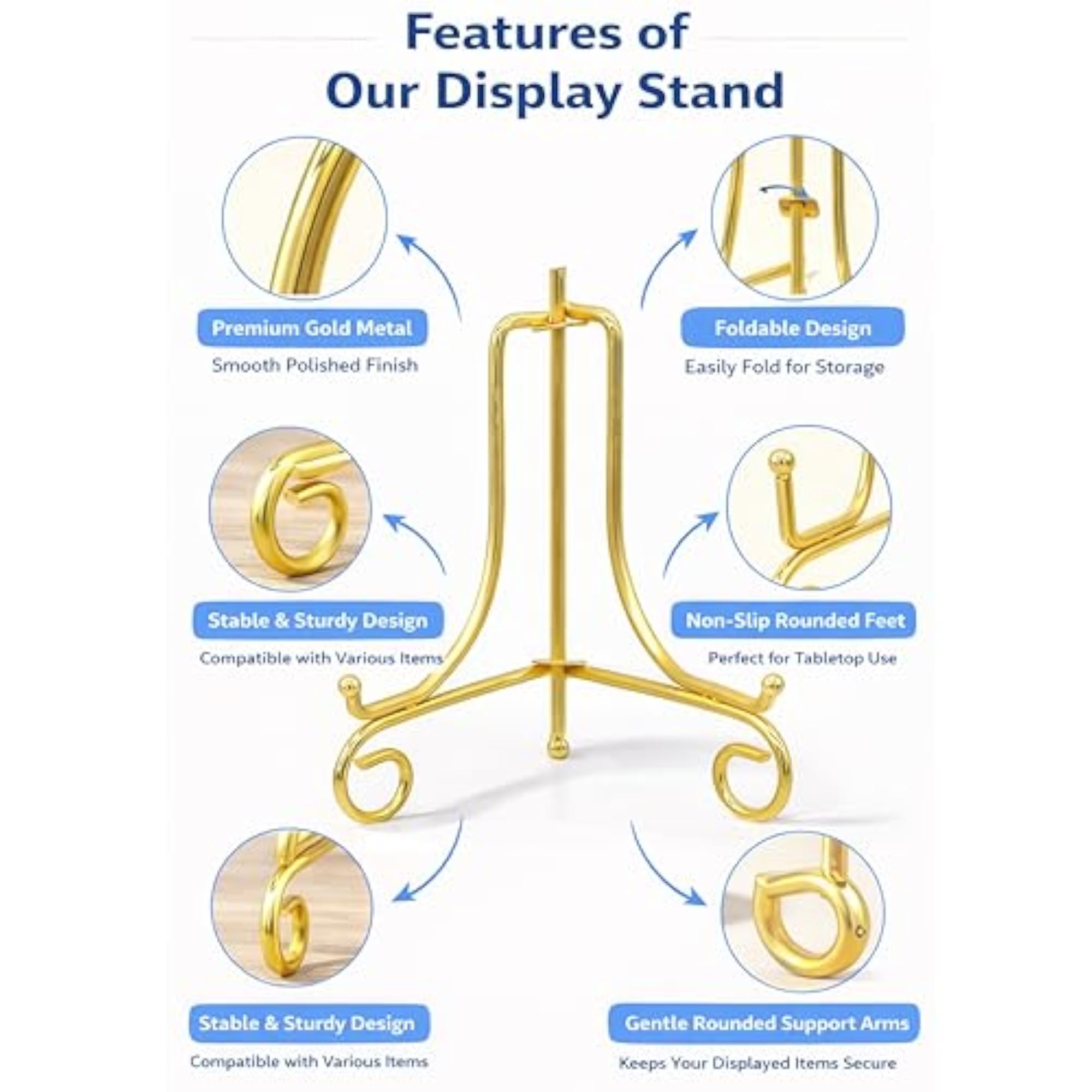 Golden Metal Foldable Display Stand, Decorative Plate Holder