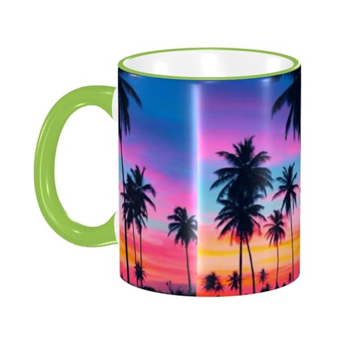 ハワイ マグカップ コーヒーカップ Green 陶器 朝食カップ ティーカップ 耐熱マグ 保温 耐冷 おしゃれ 大きい ミルクコップ 330ml 雑貨 家庭用 プリント贈り物