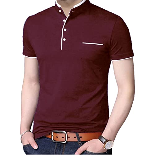 Image of Stylish and Handsome Mandarin Collar Half Sleeves T Shirt for Men Combo (Pack of 1)