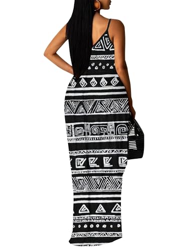 Image of Women's Summer Maxi Dress Spaghetti Strap Floral Boho Beach Long Sundress with Pockets