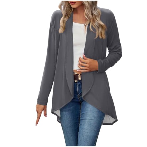 Womens Suit Cardigan Fashion Open Front Solid Color Lightweight Long Sleeves Loose Comfy Shawl Shirts Blouse Tops