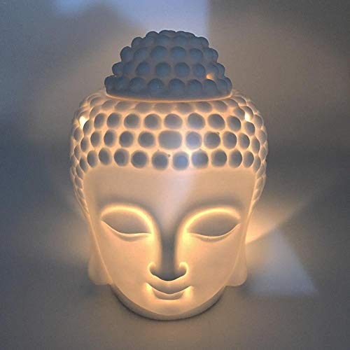 Tvoip 1Pcs Ceramic Buddha Head Essential Oil Burner With Candle Spoon, Aromatherapy Wax Melt Burners Oil Diffuser Tealight Candle Holders Buddha Ornament For Yoga Spa Home Bedroom Decor Gift (White) #TOP6