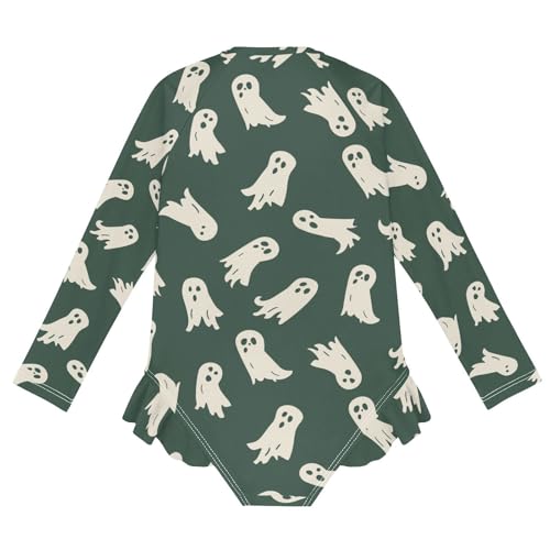 CaTaKu Girls One Piece Swimsuit Ghost Green Halloween Toddler Bathing Suit Long Sleeve UPF 50+ Rash Guard Swimwear 3-12Y2