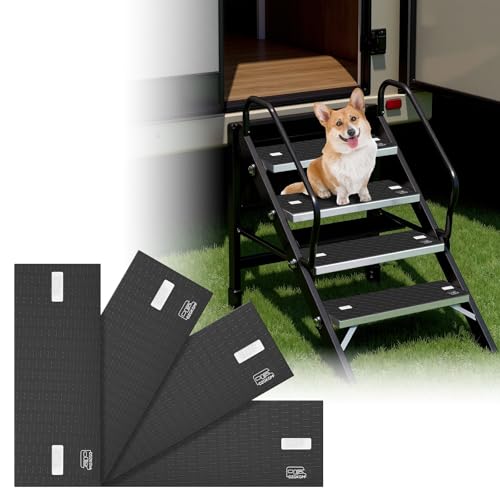 DZGKGM RV Step Covers 4 Pack Non-Slip Trimmable Self Adhesive EVA Foam RV Step Carpet Camper Step Covers Deck RV Stair Rug for Lippert & MORryde Trailer Step Black Diamond Pattern 19 x 7.5 inch