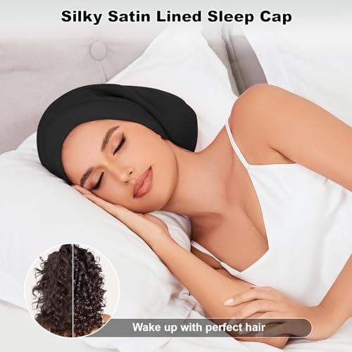 Image of ZHENSILK Silk Bonnet for Sleeping Women, Adjustable Silky Satin Lined Sleep Cap, Silk Hair Wrap Slouch Beanie Hat
