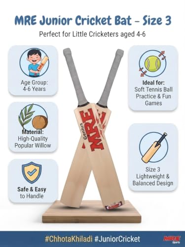 Image of Cricket kit with Wooden Bat & Bat Cover, Plastic Stumps and Tennis Ball for Kids | Cricket Kit for Kids Cricket Bat with Wicket (Size 3, Age 6-10 Year)