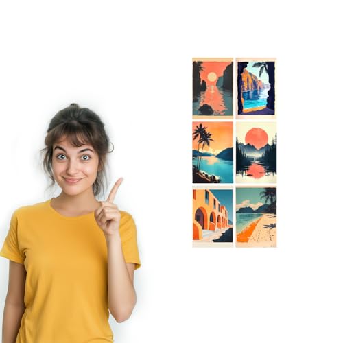 Image of SiddArtify Coastal Wall Art Prints Set - Tropical Beach Poster Decor for Living Room Bedroom Office - Set of 2-4x6 Inch - Board (Pack of 6) - Sticker (Pack of 6)