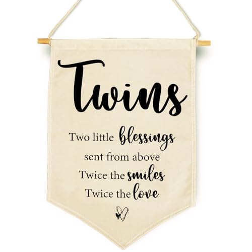 Twins Room Sign, Twins Room Wall Décor, Two Little Blessings Hanging Pennant Flag, Hanging Pennant Flag for Bedroom Playroom and Nursery, Birthday Christmas Gifts for Kids