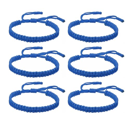 6PCS Blue Friendship Bracelets Bulk Blue Braided Bracelet for Women Men Handmade Adjustable Woven Blue String Bracelet