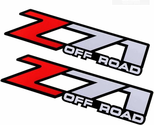 2Pc Z71 Off Road Decals Stickers Emblem Replacement for Silverado Z71 2001-2006 Bed Side 1500 2500 HD (Silver Red)