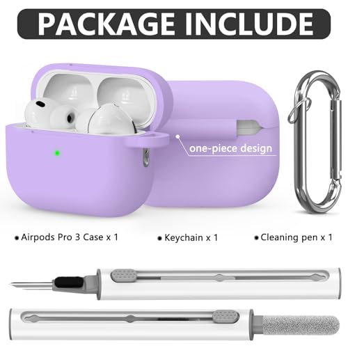 Ljusmicker for AirPods Pro 3 Case 2025 with Cleaner Kit,Soft Silicone Protective Cover for Apple AirPods Pro 3rd Generation Cases for Women Men,for AirPod Pro 3 Case Accessories with Keychain-Purple by Ljusmicker - Image 3