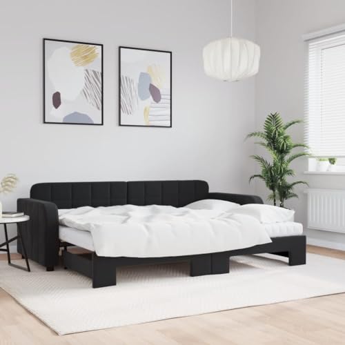KLYEON Sofá Cama Nido con colchón Terciopelo Negro 80x200 cm,Sofá Cama con Cama Nido cómodo y Multifuncional para salón o Dormitorio Camas y somieres