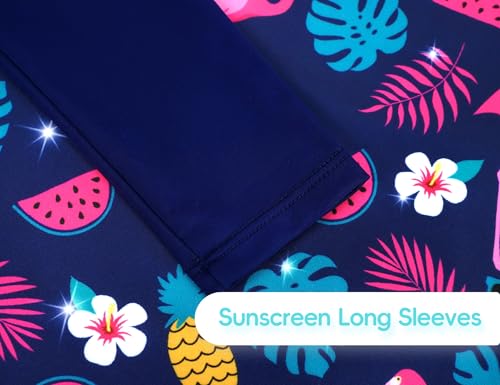 Image of Girls Swimsuit Long Sleeve Rush Guard Bathing Suit Swimwear with Bikini Bottom Sun Protection
