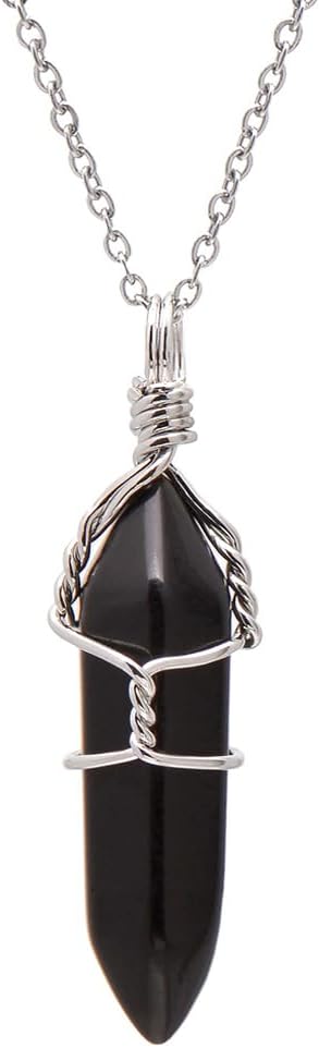 Mineral Stone Point Wire Wrapped Healing Crystal Pendant Necklace for Women Man