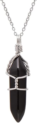 Collar con colgante de cristal curativo envuelto en alambre de piedra mineral para mujer y hombre