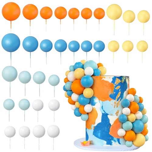 32 PCS Colorful Ball Shaped Cake Topper Pearl Balls Cupcake Cake Insert Topper for Birthday Party Wedding Decoration Supplies