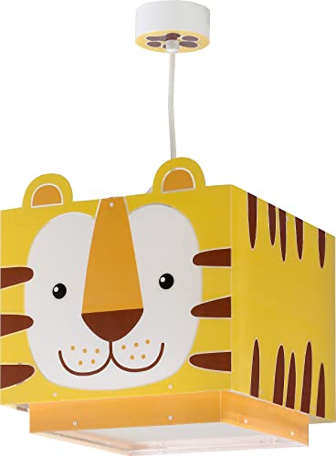 Dalber Lampe Suspension Enfand Little Tiger Jaune animaux, lustre chambre enfant, 64562, E27, Citronier