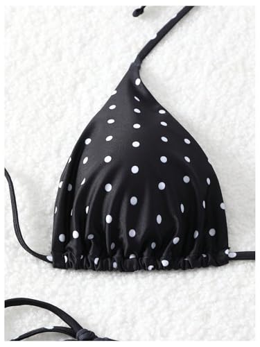 Image of SOLY HUX Women's Polka Dots Print Bathing Suit Halter Triangle Tie Side Bikini Sets Two Piece Swimsuit
