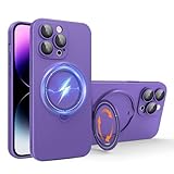 SKYLMW Rotatable Ring Stand Case for iPhone 11 Pro [Compatible with Magsafe] Matte Luxury Soft Metallic Luster Design with Camera Lens Protector Slim Phone Case for Women Men,Purple