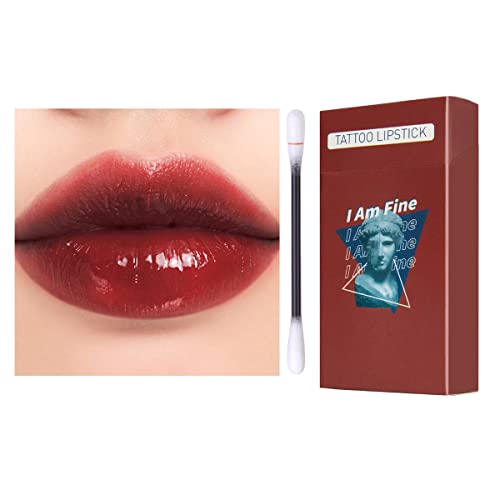 20 Pcs/Set Tattoo Lipstick Cotton Swab Lipstick, Lip Tattoo Lip Stain Lipstick Cotton Swab, Waterproof Long-Lasting Non-Stick Lipstick Cotton Swab Lip Tint, Easy to Carry(Reddish Brown)