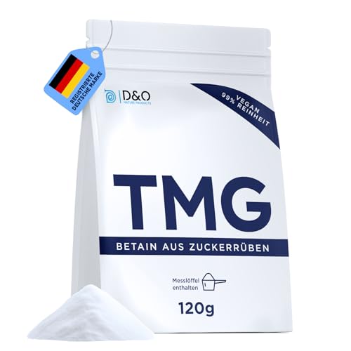 D&O Nature Products TMG Pulver 120g 99% reines Trimethylglycin aus Zuckerrüben natürliches Betain vegan & ohne Zusätze Betaine inkluvie Messlöffel