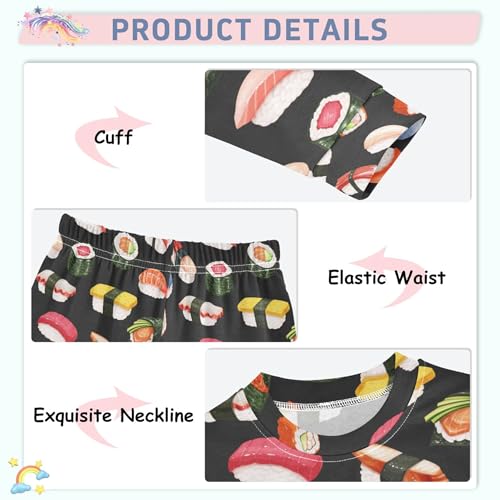 Japanese Food Sushi Pajama Sets Long Sleeve Top with Pants Cotton Soft Sleepwear 2 Piece Pjs Set, 6 Years Old3