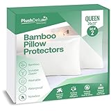 Premium Waterproof Pillow Protector Covers - Viscose Made from Bamboo – Allergy, Dust, and Mite Proof Zippered Pillowcase, Set of 2 Queen Size