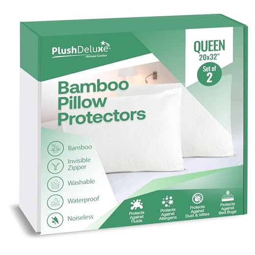 Premium Bamboo Queen Pillow Protector Covers - Waterproof, Allergy, Dust, and Mite Proof Zippered Protectors - Pillowcase Zipper Cover Allergen Case Pack for Sleep Pillows - Set of 2