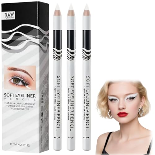 3PCS White Eyeliner Pencils Soft Highlighter Gel Eyeliner Pencil White Pencil for Skin Marking Highlighter Waterproof Eyeli/ner Penc/ils Wh/ite Eyel/iner Pe/ncil Professional E/ye Liner Pen