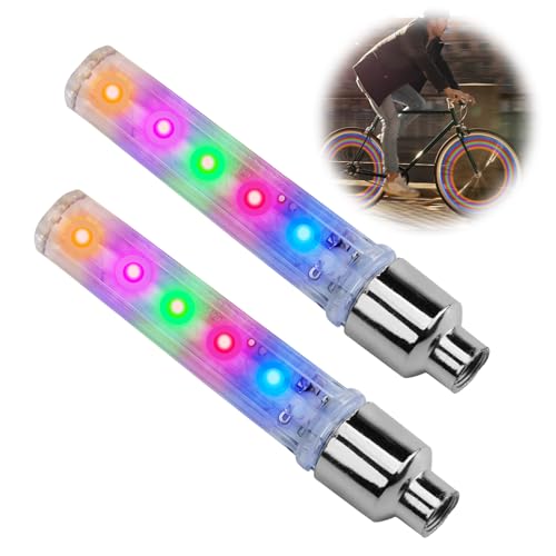 2 Pack Bike Wheel LED Lights 5 Neon Flashing Tire Valve Spoke Lights with 7 Model Cycling Accessories for Adults & Kids Decorative Bicycle Tire Flash Lamps for Night Riding Safety