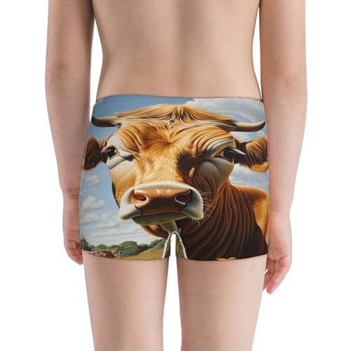 Boys' Cotton Boxer Brief Soft Underwear-Daisy Flower Field Cow3
