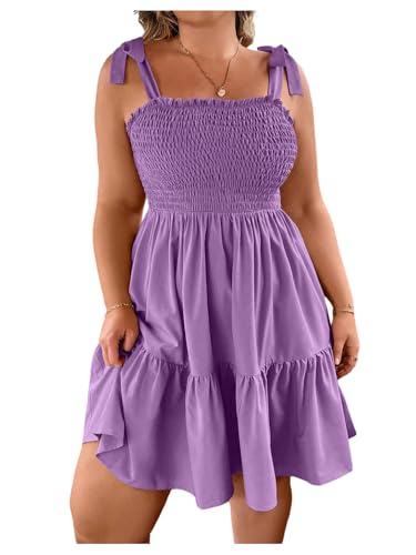 Image of Floerns Women's Plus Size Summer Knot Tie Shoulder Ruffle Straps Flounce Flowy Smocked Sundress Shorts Dress