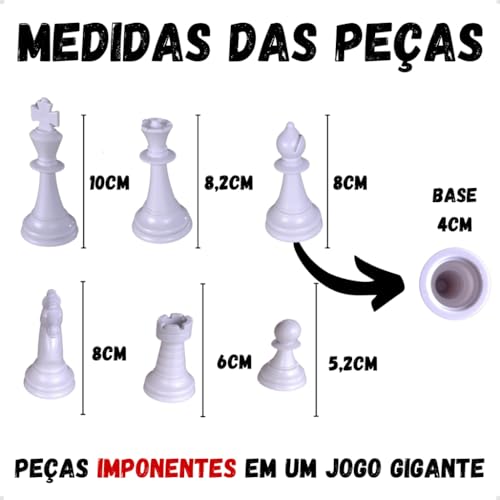 Jogo Tabuleiro Xadrez Oficial Gigante Rei 10cm Tabuleiro 40x40cm