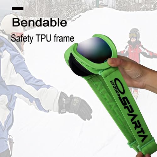 OUTDOORSPARTA Kids Ski Goggles (5. Green Frame, Full Lens Mirrored Green) - Image 3