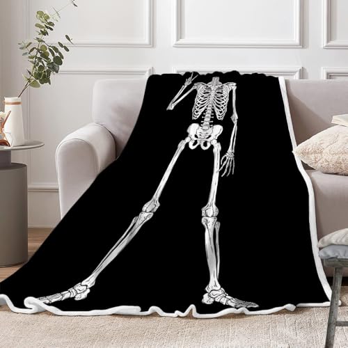 Dzlgc Halloween Skull Blanket, Funny Horror Skeleton Gothic Throw Blankets For Kids Boys Girls Teens Adult, Boho Hippie Spooky Black Flannel Soft Blanket For Bed Sofa Couch Camping Travel 50X60In thumb #2