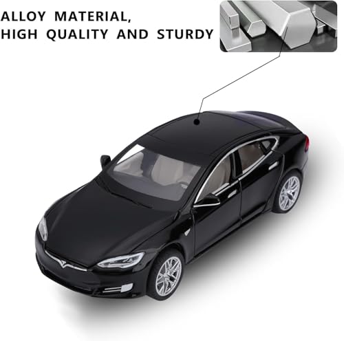 Image of WORSHIPER Tesla Model 66063 1:32 Scale Alloy Diecast Model Metal Pull-Back Car with Sound Light and Opening Doors: A Kids' Toy Vehicle Gift (1:32 Tesla - Black)
