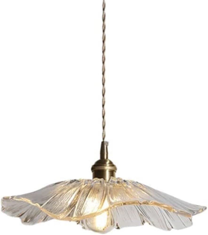 Suspension laiton et verre E27 design feuille de lotus pour salle à manger