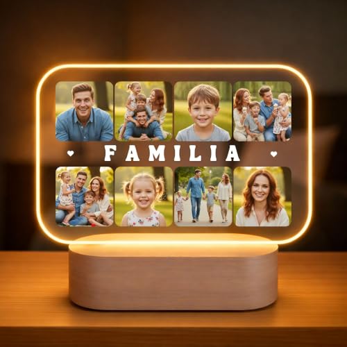 Lámpara Personalizada - Lampara con Foto y con Texto, Regalos Originales, Luz LED, Regalo para Pareja, Amigos, Familiares, Regalos Personalizados, Placa de Metacrilato con Luz (FAMILIA)