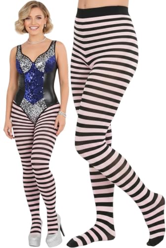 Image of ToBeInStyle Women's Thin Horizontal Stripe Opaque Tights Pantyhose - Regular or Plus