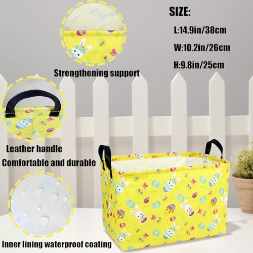 Image of Large Empty Easter Basket for Kid Yellow Fabric Personalized Bunny Eggs Easter Gift Basket for Boy and Girl (Rabbit Chicken)