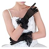 Fakeface Women Bridal Evening Party Wedding Wrist Length Gloves Black