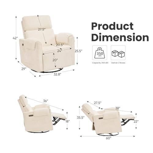 Sillón reclinable giratorio chenille crema miniatura 2