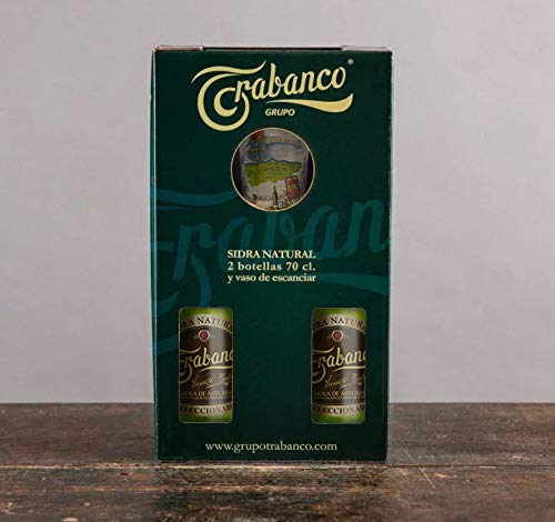 Trabanco Estuche de 2 Botellas de Sidra Natural Seleccionada de 70 cl y Vaso de Sidra de Cristal.