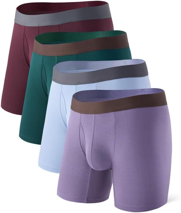 DAVID ARCHY Mens Boxer Briefs Rayon Made From Bamboo Breathable Soft Underwear Support Pouch Underwear for Men 4 Pack