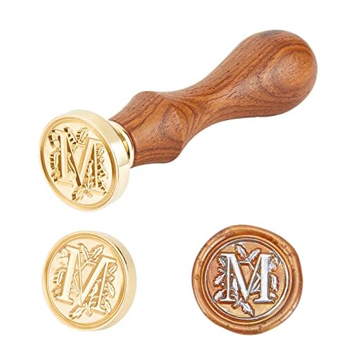 PandaHall Elite - Cuño de lacre con mango de madera y sellos de latón con las letras del alfabeto, 25 x 14 mm, 75 mm, Letra-m, 25x14mmx75mm