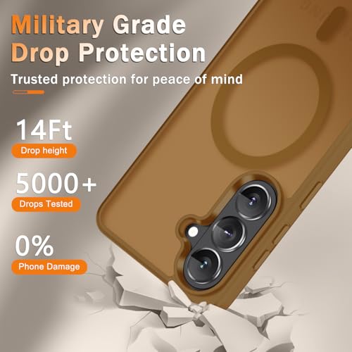 Image of YENAPOON for Samsung Galaxy S26 Case, Matte Magnetic Phone Cover, Brown | Fit for MagSafe, Screen Protector included, Shockproof Military Grade Protection, Translucent Frosted Back
